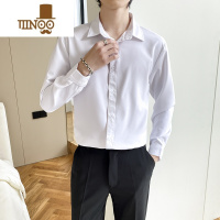 YANXU大码商务休闲打底长袖衬衣男韩版修身结婚新郎服伴郎团粉红色衬衫