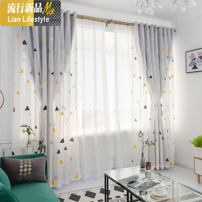北欧简约卧室客厅小清新布纱一体双层窗帘窗纱遮光网红2019新款 三维工匠