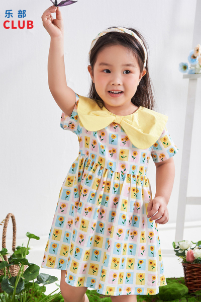 [1件3折]铅笔俱乐部2025夏装新品女小童连衣裙儿童印花裙子宝宝翻领连身裙