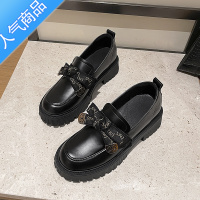 SUNTEK内增高乐福鞋女英伦秋夏黑色小个子工作单鞋蝴蝶结小皮鞋厚底