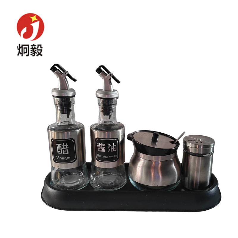 炯毅 不锈钢调料罐调味盒味盅猪油罐厨房料缸圆形调味盒打蛋盆辣椒罐家用调味罐 调料盒套装 四件套 套