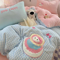 A类牛奶绒四件套卡通毛巾绣被套法兰绒床单珊瑚绒学生宿舍三件套