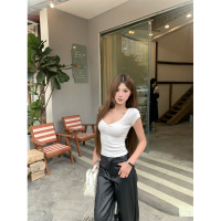 v领短袖T恤女2025夏季修身内搭设计感辣妹简约显瘦短款百搭上衣潮