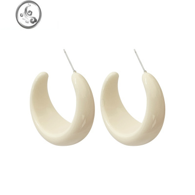 JiMi春夏白色亚克力韩国树脂C形粗耳圈925银针欧美ins夸张大气耳环女