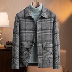 潮流格子双面呢羊毛茄克青年男士秋冬款双面呢羊毛厚外套