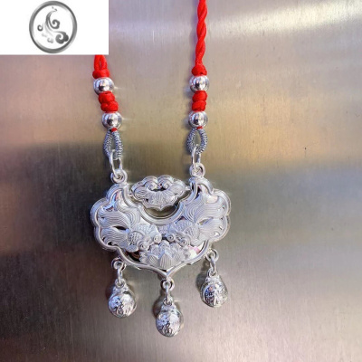 JiMi足银999双鱼锦鲤锁银银平安锁锦上添花长命锁吊坠民族风项链饰品