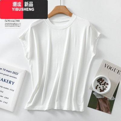 YIBUSHENG莫代尔小飞袖圆领短袖t恤女薄款内搭打底衫百搭欧版大码宽松上衣