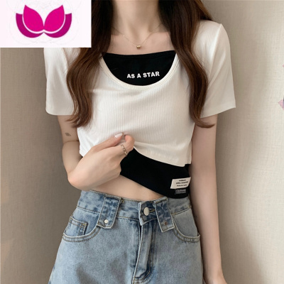 七斓2022年夏季新款网红ins潮设计感修身短款短袖t恤女假辣妹上衣