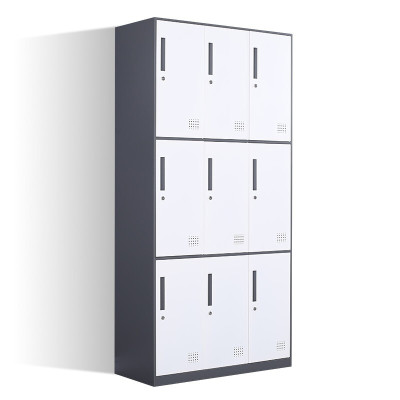 慧采云 办公家具优质钢制窄边套色九门办公柜铁皮柜更衣柜换衣柜子收纳柜储物柜900*500*1850mm