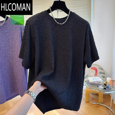 HLCOMAN秋季休闲纯色慵懒宽松型男T恤青春流行套头圆领短袖2025个性上衣T