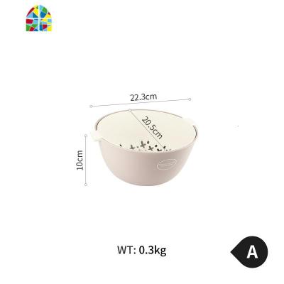 北欧ins风创意厨房塑料洗菜盆双层沥水滤水篮 家用加厚蔬菜水果篮 FENGHOU A小号灰白洗菜篮洗菜篮