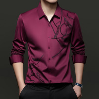 春秋季男式长袖衬衫免烫休闲男装植绒衬衣男