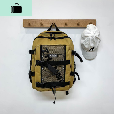 潮牌双肩包男士休闲韩版校园高中初中大学生书包ins大容量背包女NEW LAKE 卡其色