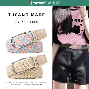 啄木鸟皮带女士2025新款帆布编织松紧弹力针扣学生懒人牛仔裤腰带