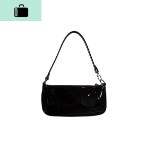 想不吸睛都难闪亮亮漆皮包奶奶包法棍包腋肩包女NEW LAKE 黑色送亚古链条女士单肩包 黑色现货送亚古链条