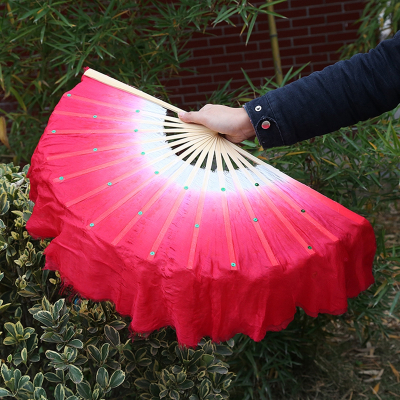 舞蹈扇子跳舞扇丝绸演出表演双面广场舞扇子-大红右手