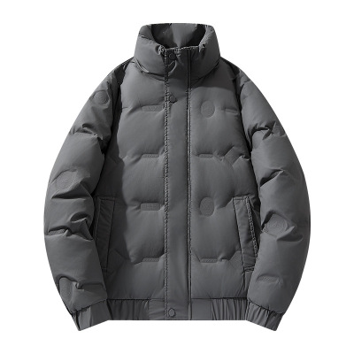 男装冬季纯色青年羽绒服男加厚保暖白鸭绒立领时尚宽松百搭面包服