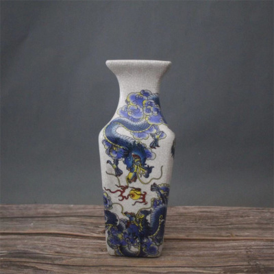 美帮汇景德镇仿古陶瓷乾隆粉彩四方花瓶双龙戏珠摆件家居装饰展柜做旧
