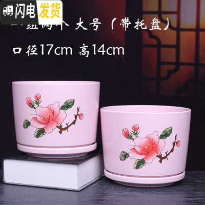 三维工匠花盆 陶瓷 大号带托盘创意个性绿萝阳台室内兰花家用多肉花盆 55104粉两个大号 大花盆容器