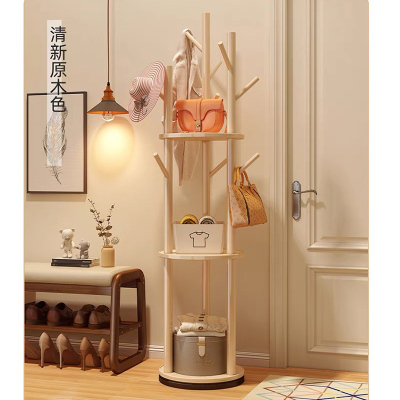  旋转衣帽架落地卧室客厅家用转角玄关入户实木简易立式床头挂衣架