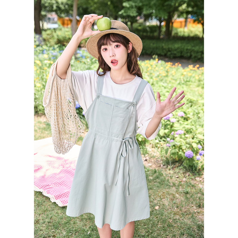 [2.5折价95元]唐狮薄荷绿连衣裙女新款小清新裙子女夏季背带裙韩系早春长裙e