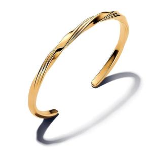 Pandora 14k金色扭纹开口手链女款优雅时尚耐久饰品 七夕礼物 Gold_color