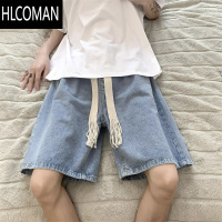 HLCOMAN港风ins复古牛仔短裤男夏季薄款宽松大码休闲百搭学生五分裤胖子