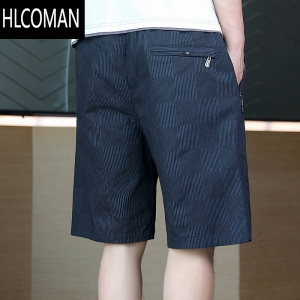 HLCOMAN2025夏季新款男装外穿短裤男士休闲薄款黑色百搭暗格子五分裤