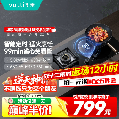 华帝(vatti)5.0KW火力燃气灶i10081B天然气 单灶具双眼灶厨房家用嵌入式可定时功能离子熄火保