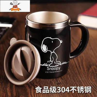 办公室水杯304不锈钢茶杯男女马克杯带盖勺咖啡杯家用杯子 敬平