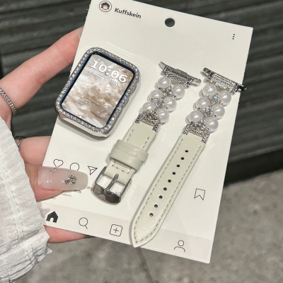 适用于小米手环10pro表带9pro高级8pro轻奢感双排月光白拼皮质