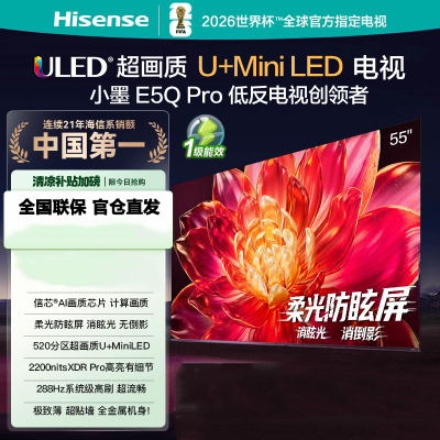 海信电视小墨E5Q Pro 55吋 超画质U+Mini LED 柔光防眩屏 信芯芯片 288Hz高刷