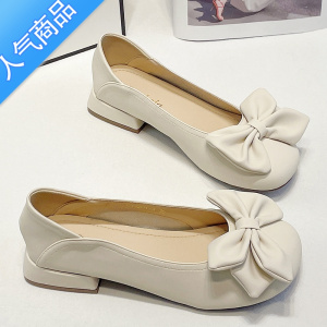 SUNTEK浅口单鞋女2023年夏季新款乐福鞋晚晚风奶奶鞋百搭平底软底豆豆鞋