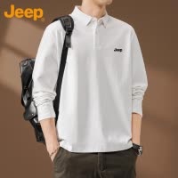 Jeep吉普男士白色长袖t恤2025年秋季打底衫卫衣潮流休闲Polo衫男