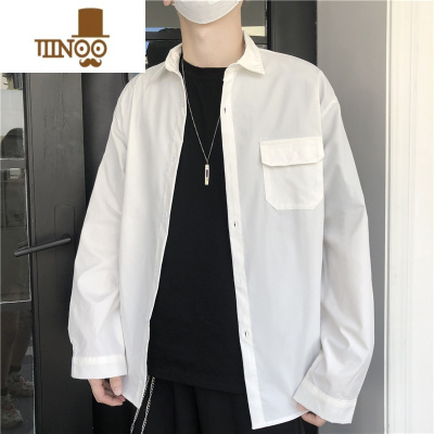 YANXU痞帅衬衫男日系休闲宽松外套男士港风ins潮流百搭长袖衬衣