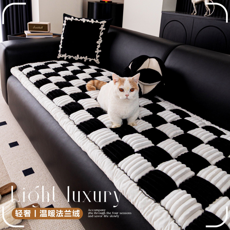 直排加厚毛绒沙发垫新款冬季高级感盖布巾一片式防滑沙发坐垫