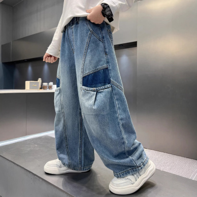男童春装牛仔裤春秋款2026新款大儿童装痞帅宽松直筒阔腿裤子男孩