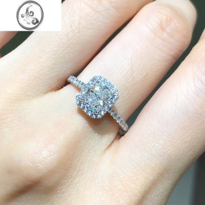 JiMiD色一克拉冰糖小方钻莫桑石钻戒仿真钻石求订结婚戒指女小众设计