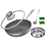 康巴赫0氟钛蜂窝双面屏炒锅32cm(带蒸屉、铲、海绵擦*2)