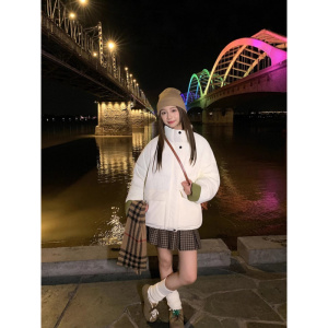 新款年网红INS加厚短款棉服拼色连帽防寒百搭韩版