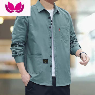 七斓款衬衫男士长袖日系宽松休闲潮新款工装衬衣青年纯色外套