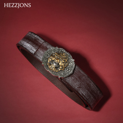 赫泽琼斯HEZZJONES定制英国马缰革手工皮带真牛皮纯铜吞天兽扣加厚裤带红色男士腰带礼盒皮带进口马缰革+吞天兽