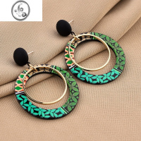 JiMi网红复古黑白圆圈耳环2023年新款高级感气质耳钉坠夸张耳饰女