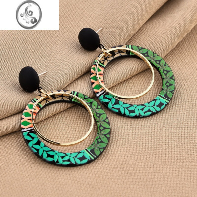 JiMi网红复古黑白圆圈耳环2023年新款高级感气质耳钉坠夸张耳饰女