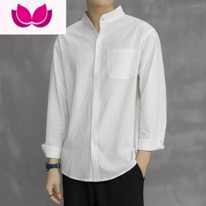 七斓亚麻衬衫男衬衣宽松男装中国风棉麻百搭男士休闲外套长袖上衣