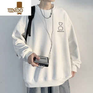 YANXU潮牌反光小熊圆领卫衣男ins潮流宽松打底衫情侣装长袖