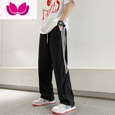 七斓港风ins复古条纹休闲裤男宽松直筒阔腿裤夏季韩版潮流百搭运动裤
