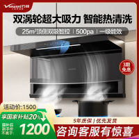 万和一级能效25m³顶侧双吸油烟机WL856挥手感应自清洗爆炒大吸力钢化玻璃面板