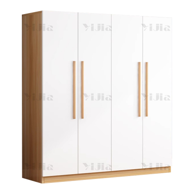 翌嘉 YJ4022329 简约木质衣柜四门衣柜衣服收纳柜 浅胡桃白门1400*500*1800mm