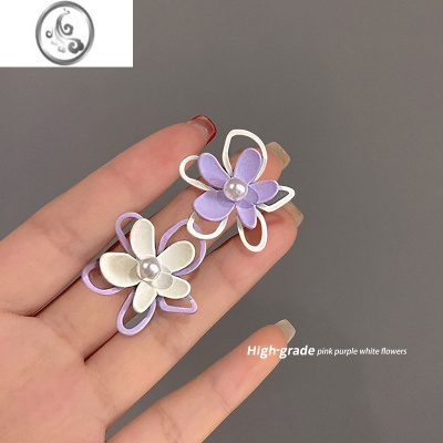 JiMi紫色花朵耳钉女夏季小清新小众设计感耳环2023年新款日常百搭耳饰